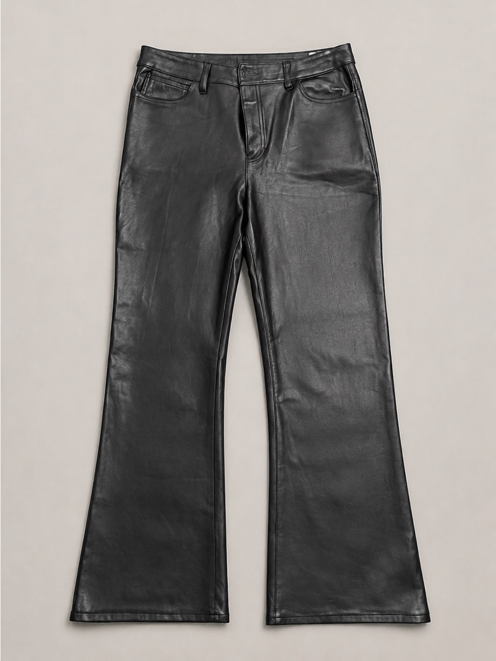 INC International Concepts Black Faux-Leather Flare Pants — Size 14